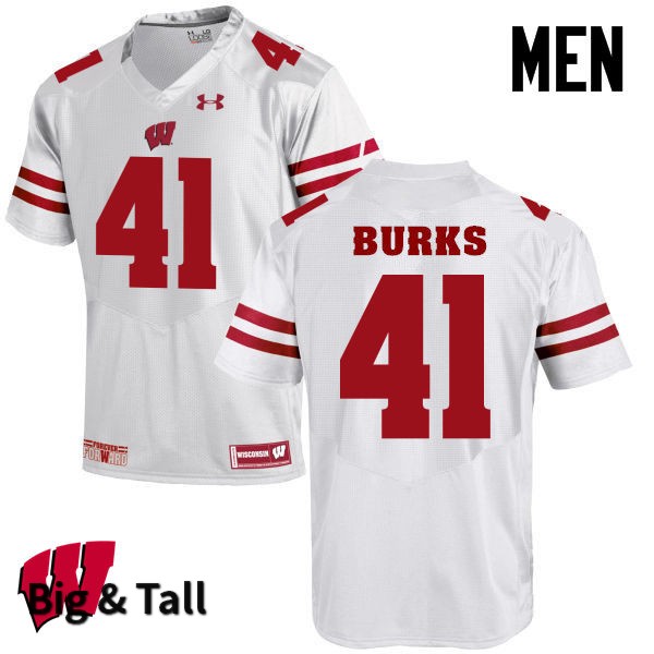 Wisconsin Badgers Men's #41 Noah Burks NCAA Under Armour Authentic White Big & Tall College Stitched Football Jersey JW40T83JM